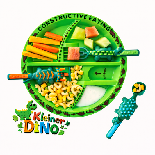 DinoBiss™ 4 teiliges Kinder Teller und Besteck Set